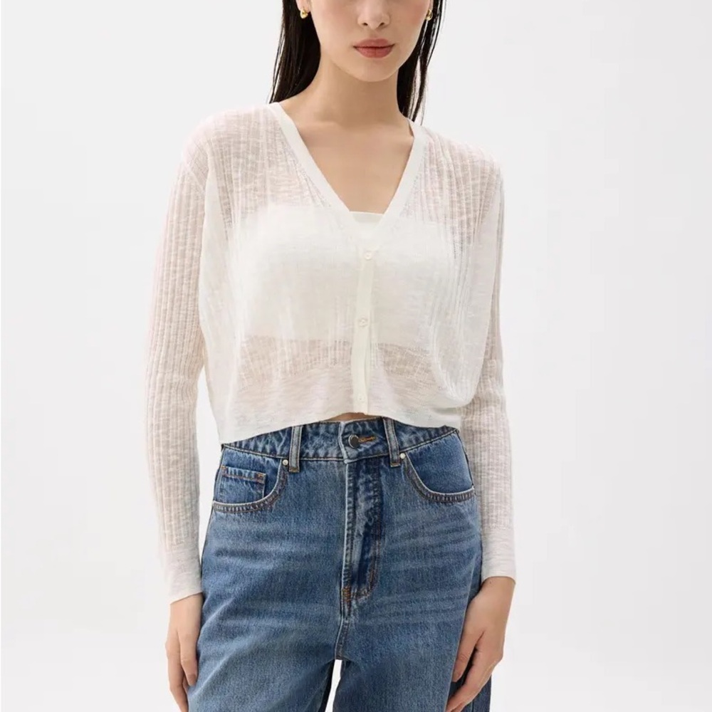 NWT Love, Bonito Sheer V-neck Crop Knit Cardigan